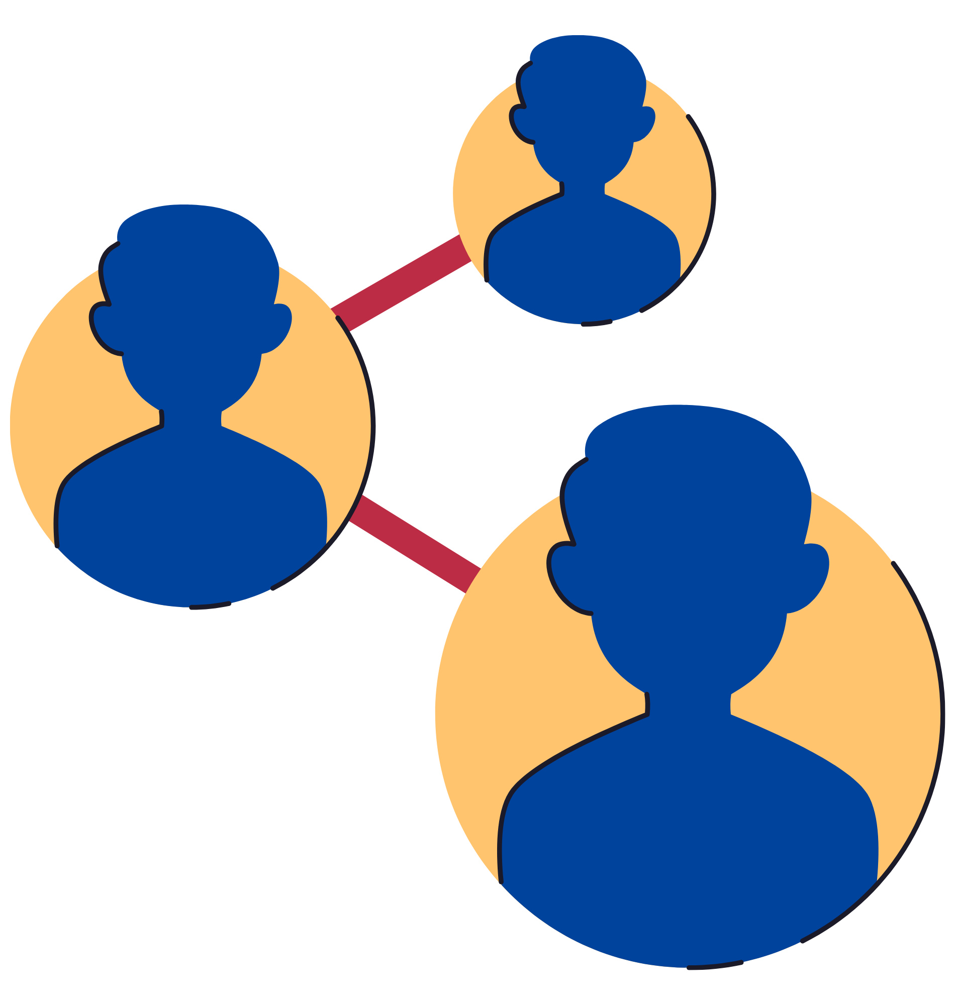 project-7-page Graphic showing the silhouette of three different individuals connected by a line.