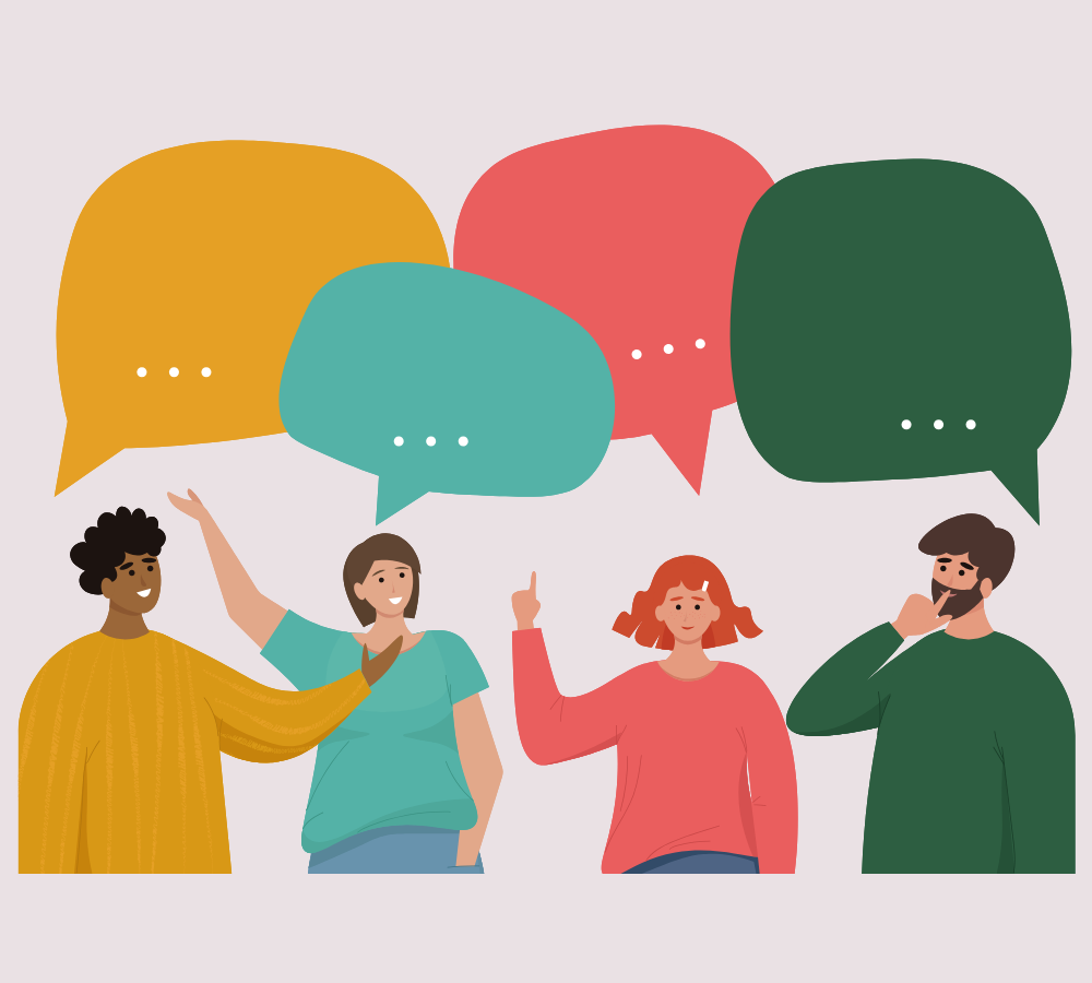 citizen-engagement-and-stakeholder-dialogue Cartoon people talking with chat bubbles.