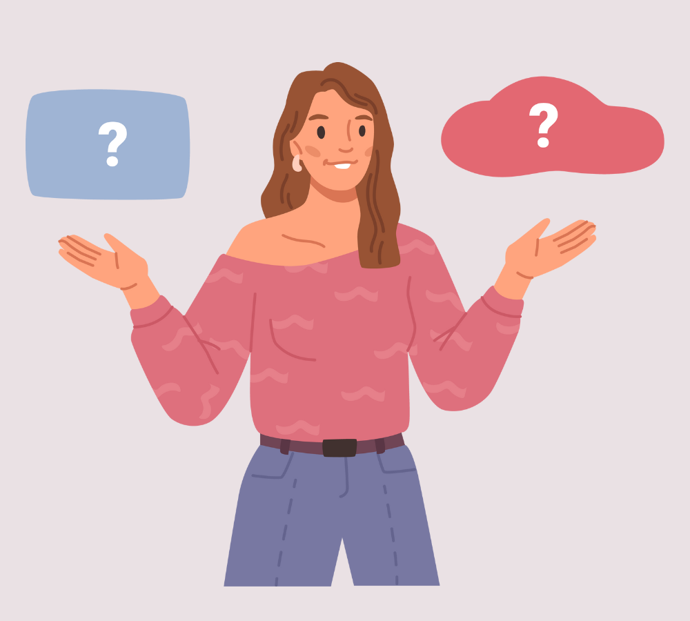 patient-decision-aid Cartoon woman deciding between two choices.