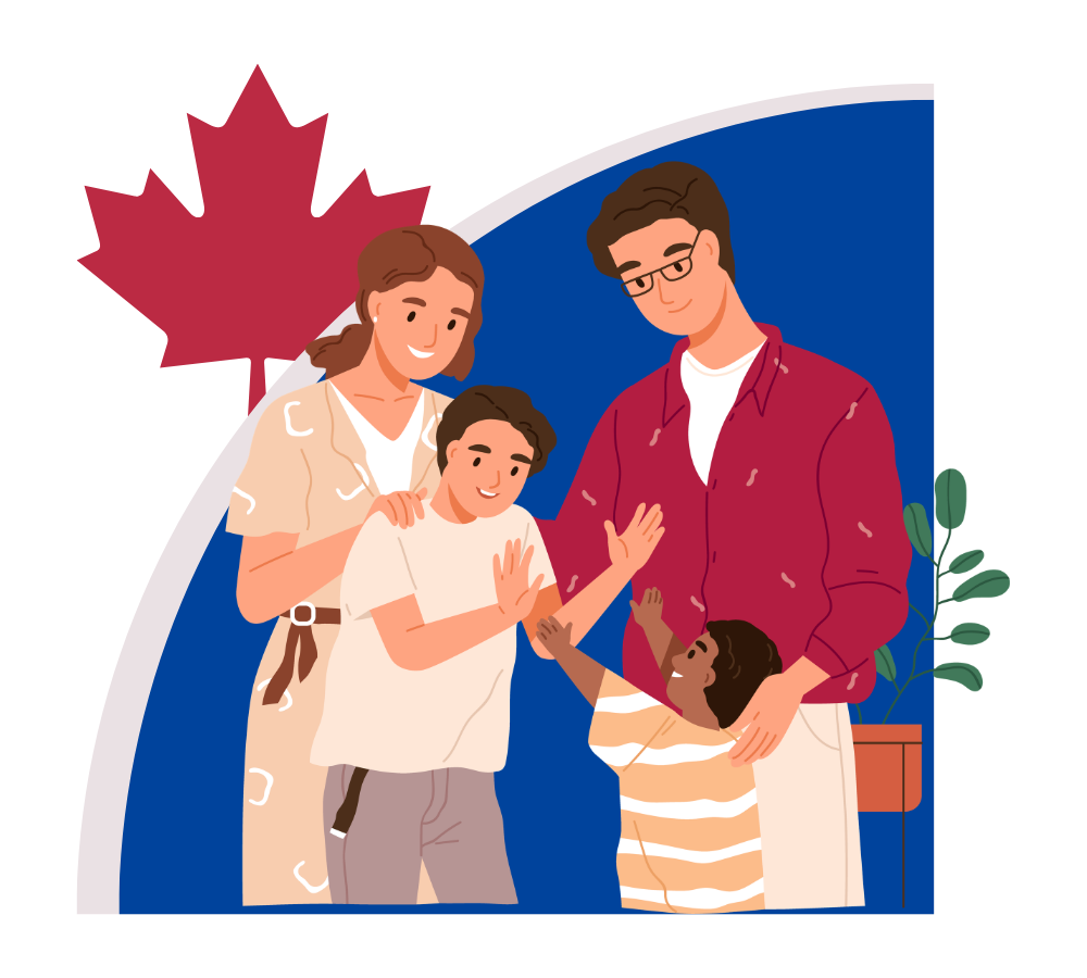 cancheck-t1d-banner Cartoon graphic of family with a maple leaf in the background.