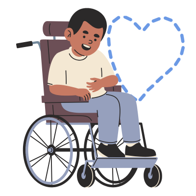 ab-arm-registration Cartoon graphic of a boy in a wheelchair.