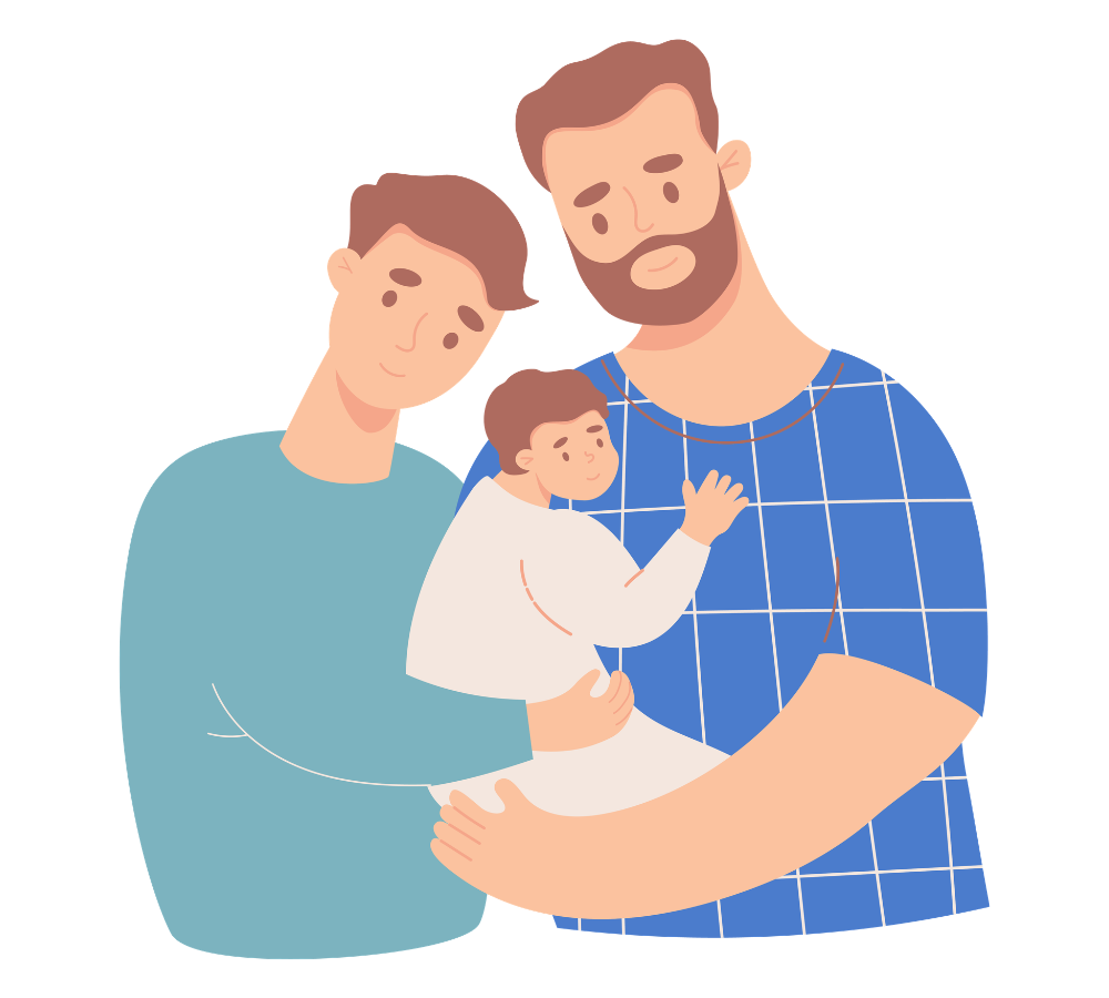 info-on-t1d Cartoon graphic of two fathers holding their son.