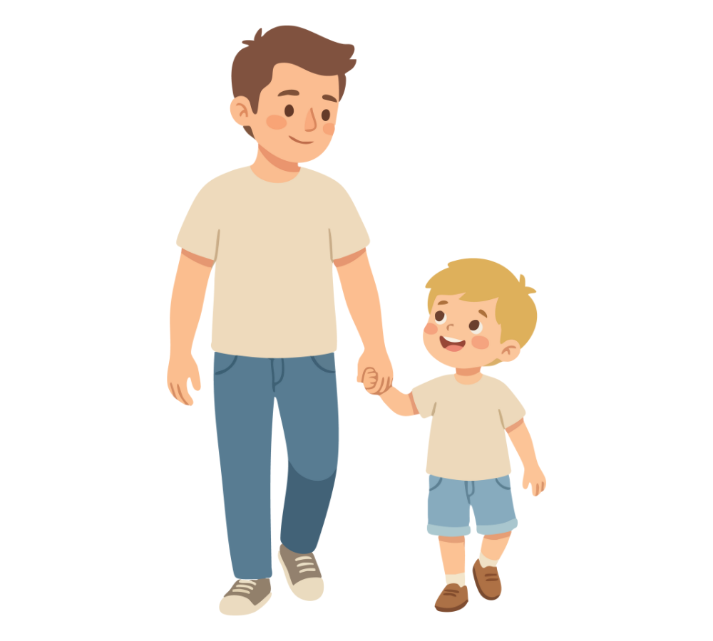 study-arm-pathways Cartoon graphic of a father holding his son's hand and walking.