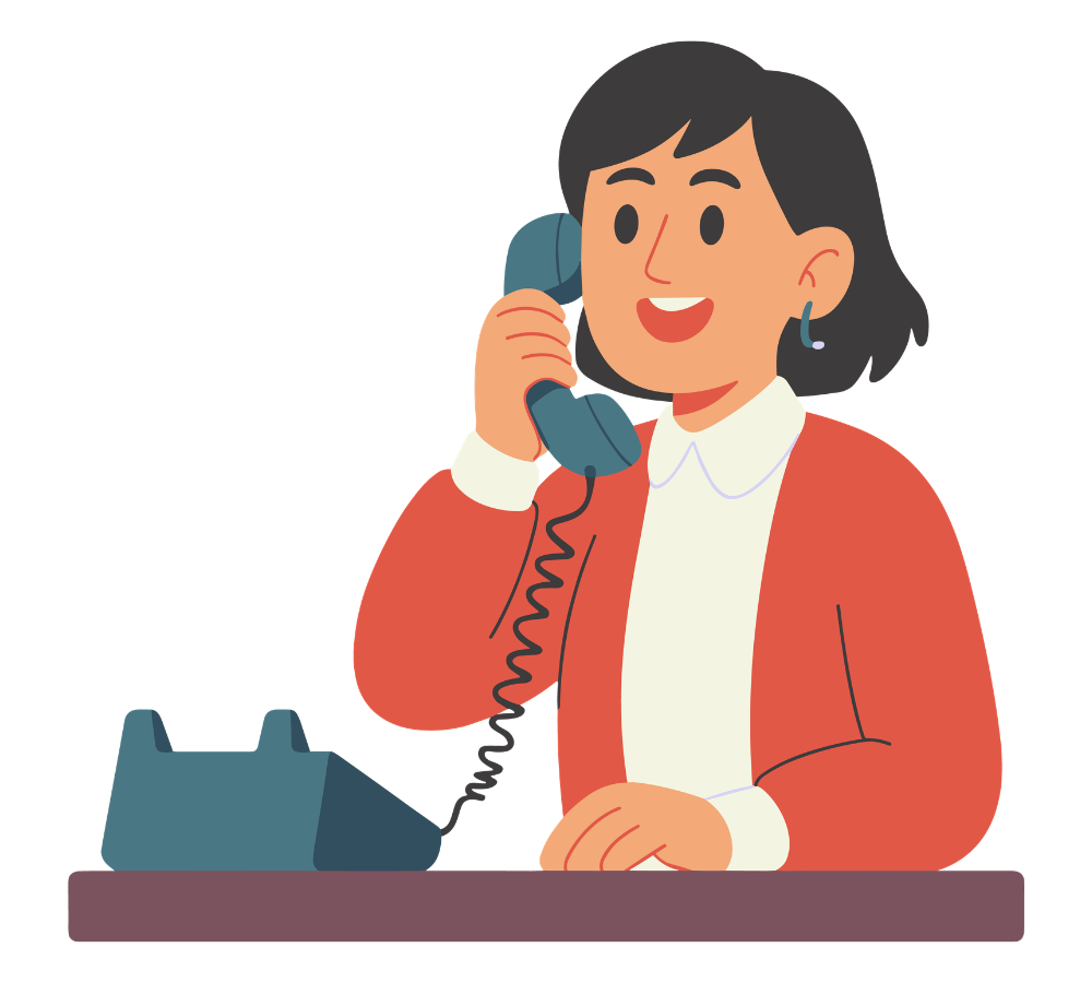 call-study-coordinator Cartoon graphic of a woman walking on the phone and smiling.