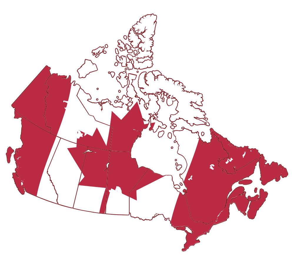 Graphic of the map of Canada with the Canadian flag portrayed inside of it.