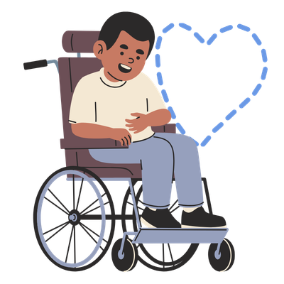 Cartoon graphic of a boy in a wheelchair.