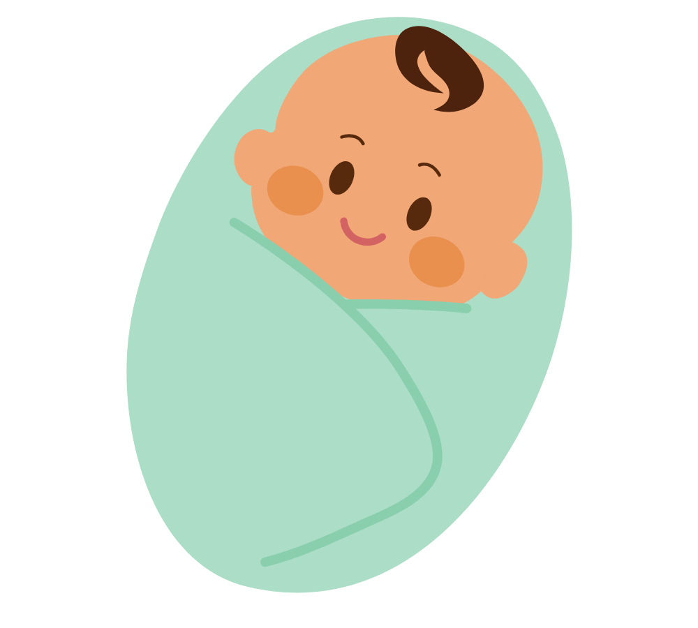 Cartoon graphic of a baby smiling.